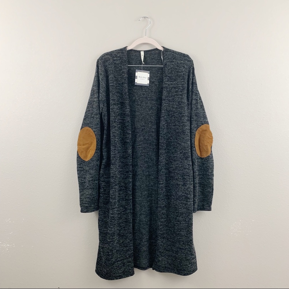 Charcoal Gray Cardigan with Brown Elbow Patch - Picture 2 of 8